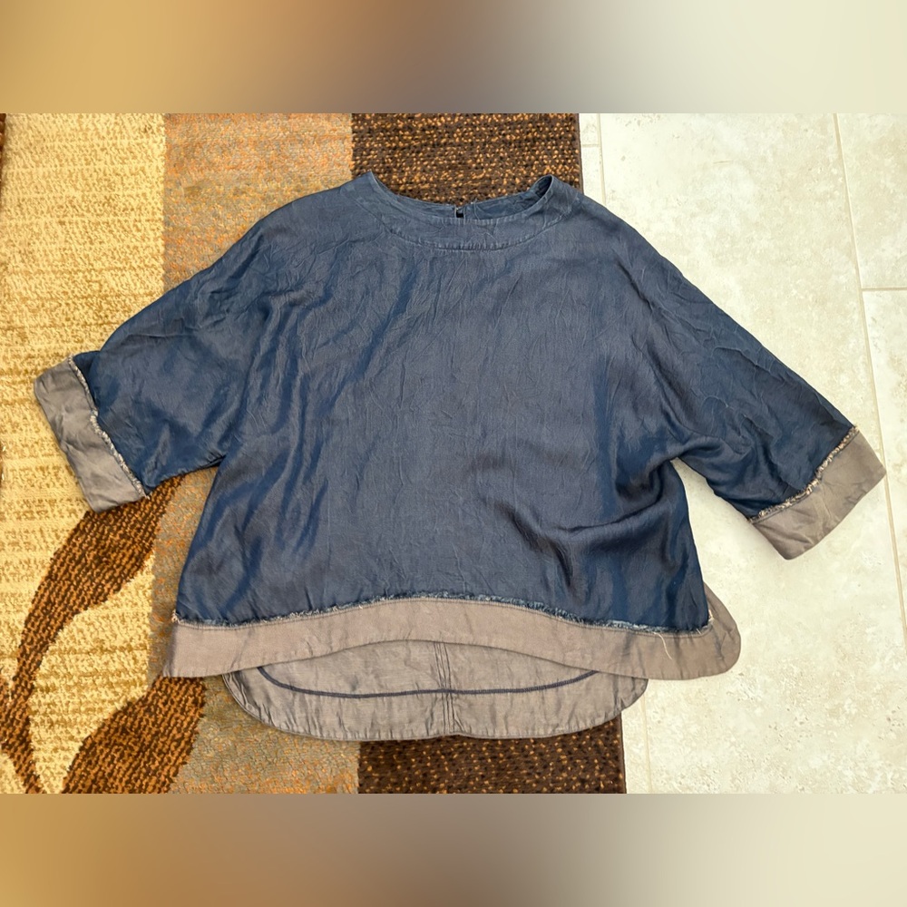 Casual Blue Layered-Hem Tunic Top